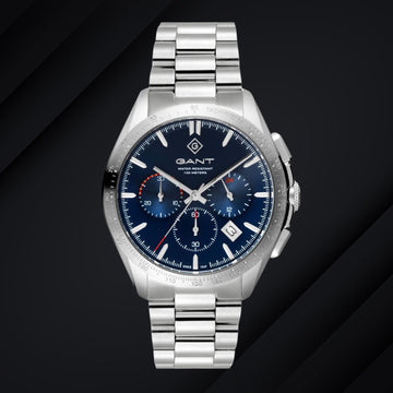 Ρολόι Gant Hammondsport G168004 χρονογράφος με ασημί ατσάλινο μπρασελέ και μπλε καντράν διαμέτρου 44mm.